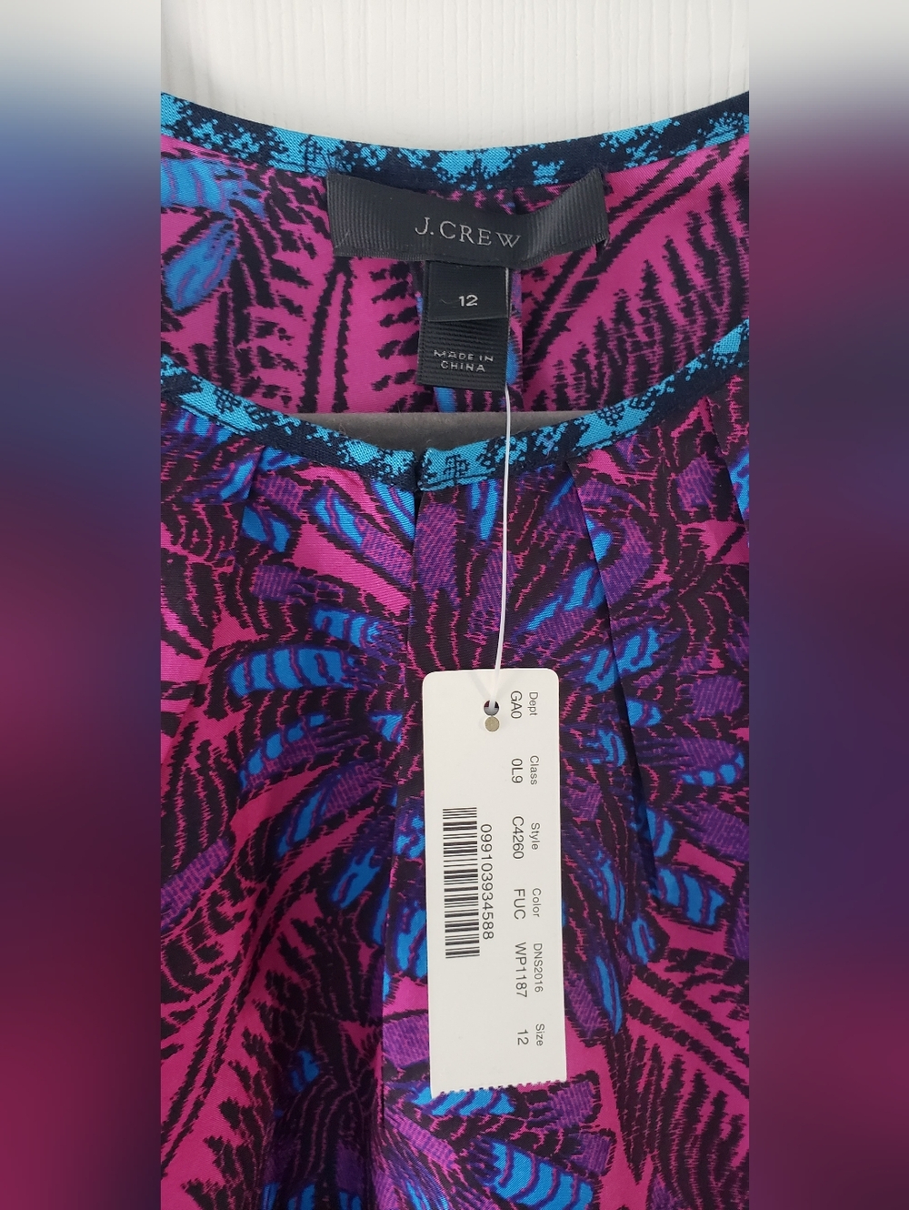 J. Crew Midnight Floral Cocoon Silk Purple and Blue Cap Sleeve Top Size 12 NWT - Picture 4 of 9